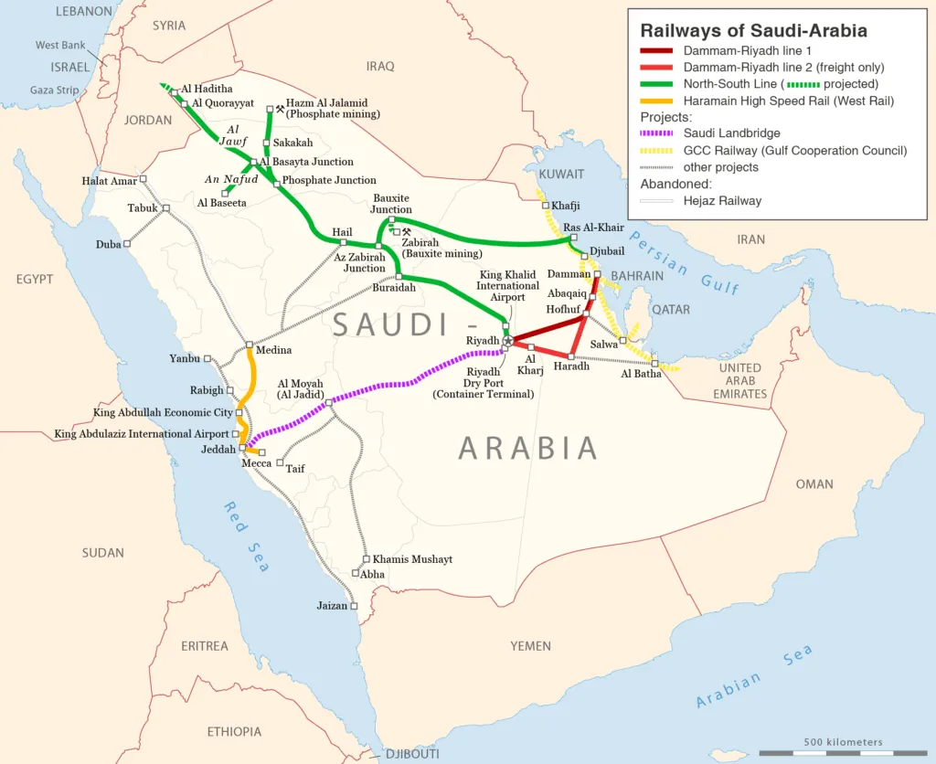 Rail Transport Map of Saudi Arabia. Image: Maximilian Dörrbecker
